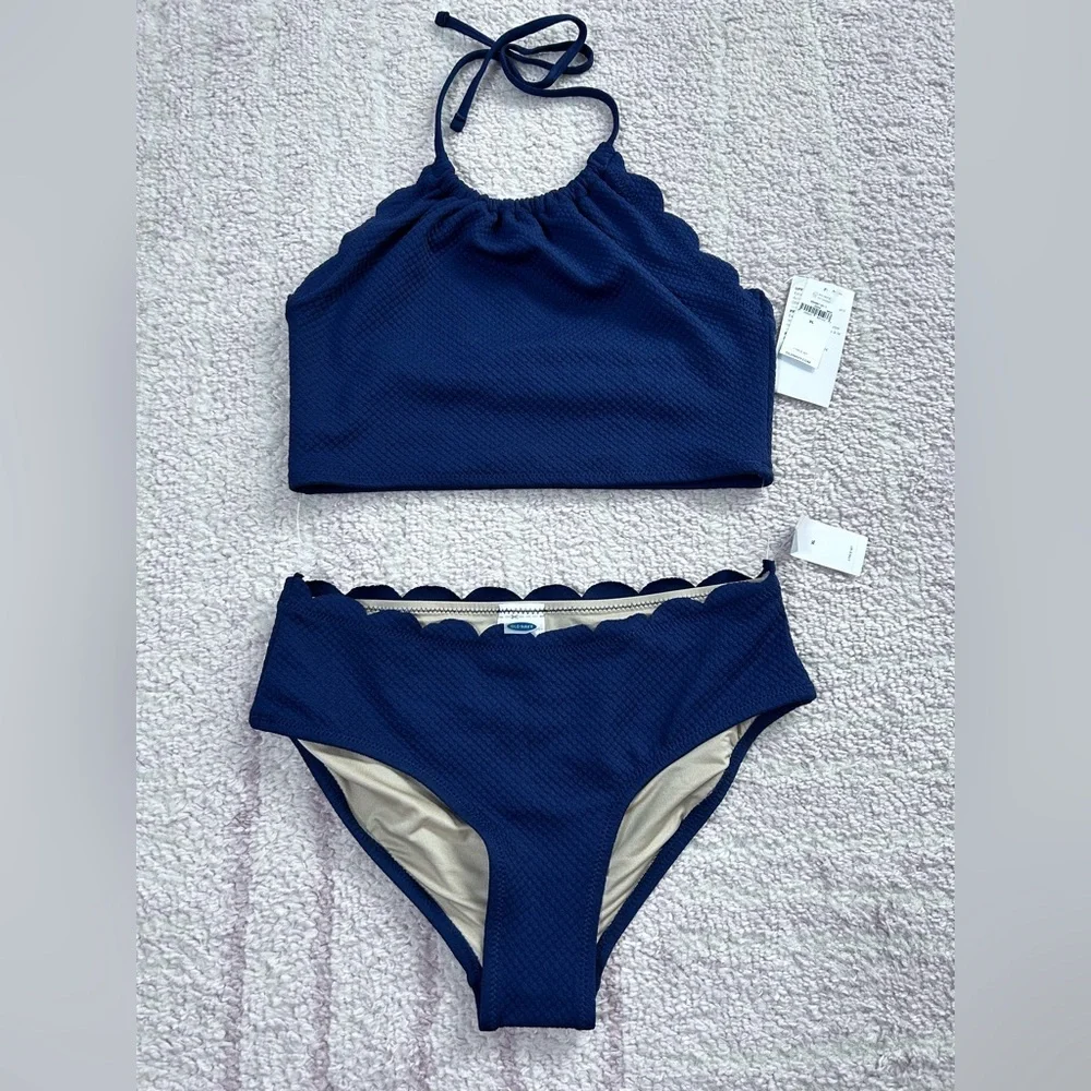 NWT Old Navy Scalloped Swim Bikini Set Navy Size XL‎ Summer Vacation Beach